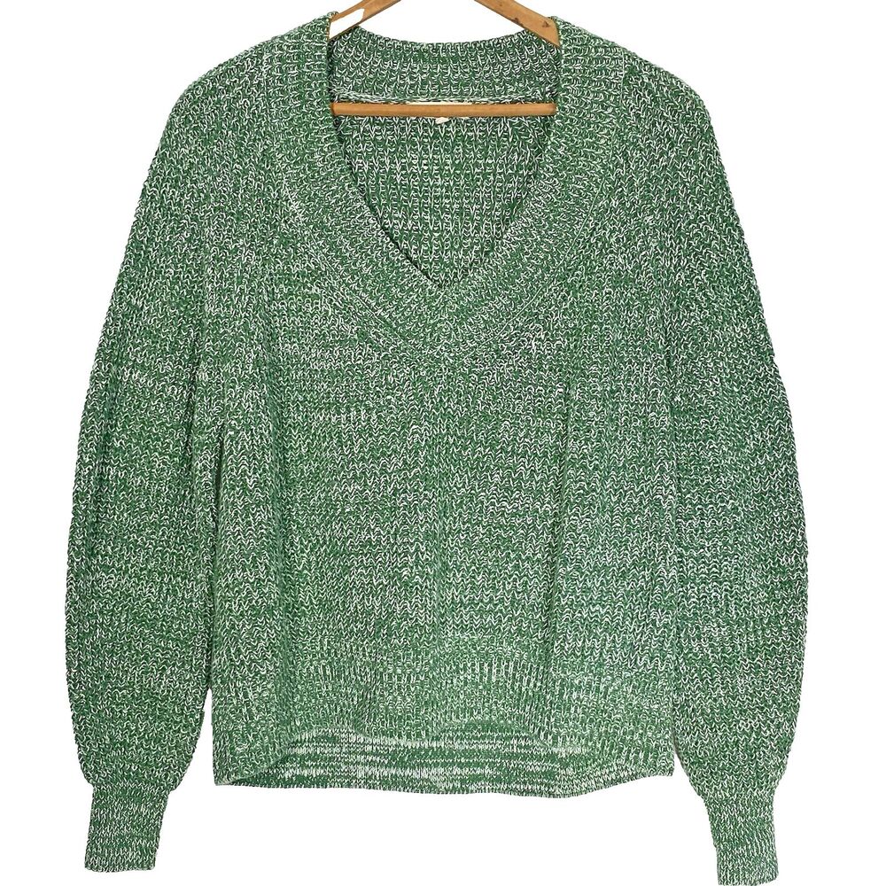MARGEAUX & ELLIE Sweater Chunky V-Neck Pullover Casual Cottage Womens M Green